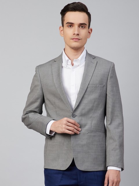 

Marks & Spencer Grey & Black Checked Slim Fit Single-Breasted Formal Blazer