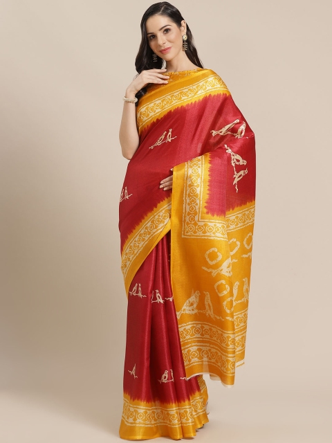 

KALINI Maroon & Mustard Yellow Printed Saree
