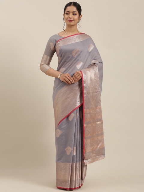 

Mitera Grey & Golden Cotton Blend Woven Design Kanjeevaram Saree