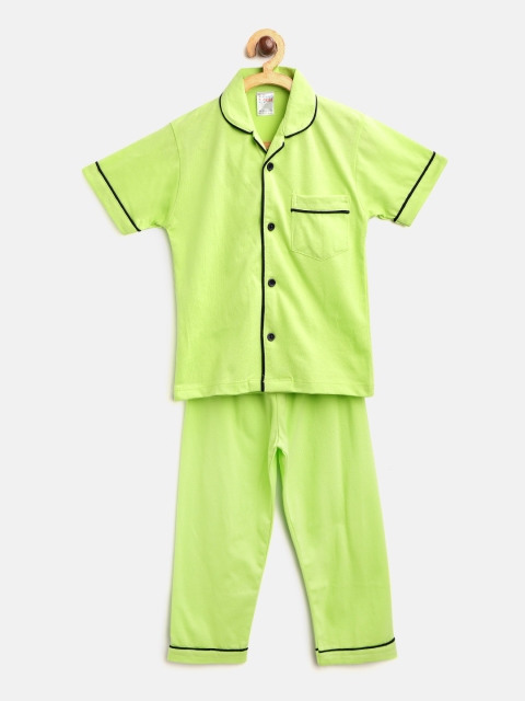 

NAUTI KIDZ Boys Lime Green Solid Pure Cotton Night Suit