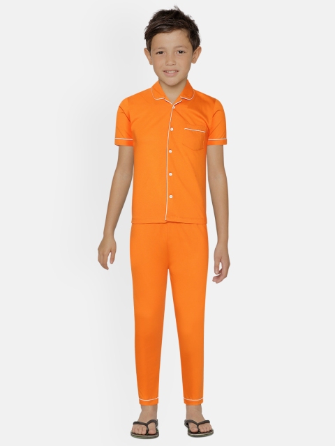 

NAUTI KIDZ Boys Orange Solid Pure Cotton Night suit