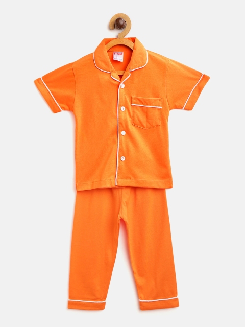 

NAUTI KIDZ Boys Orange Solid Pure Cotton Night suit