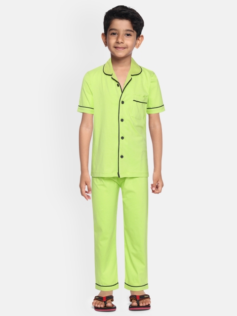 

NAUTI KIDZ Boys Lime Green Solid Pure Cotton Night Suit