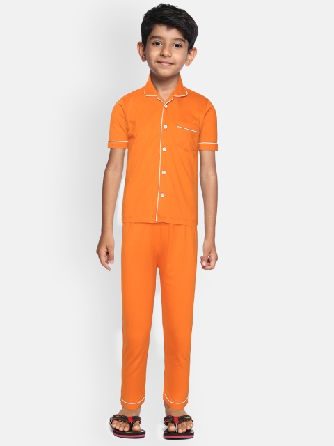 

NAUTI KIDZ Boys Orange Solid Pure Cotton Night suit