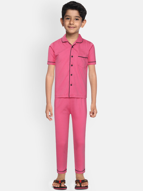 

NAUTI KIDZ Boys Pink Solid Pure Cotton Night suit