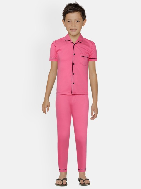 

NAUTI KIDZ Boys Pink Solid Pure Cotton Night suit