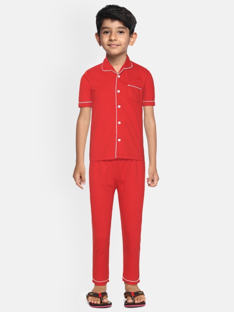 

NAUTI KIDZ Boys Red Solid Pure Cotton Night suit