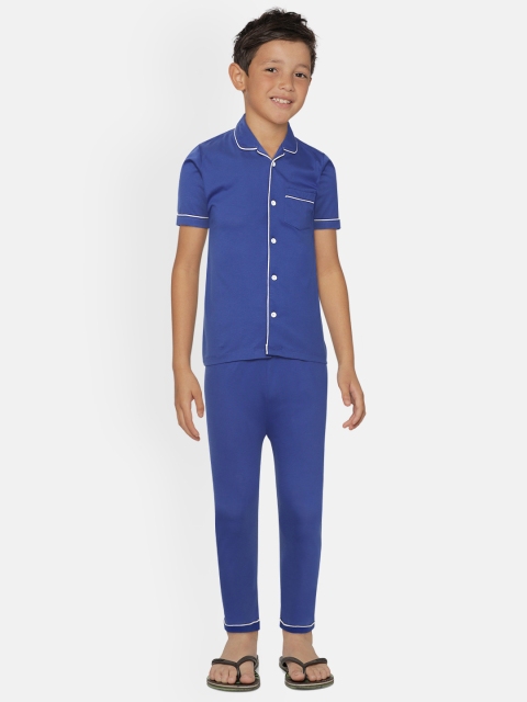 

NAUTI KIDZ Boys Blue Solid Pure Cotton Night Suit