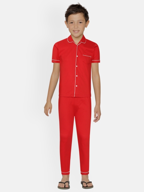 

NAUTI KIDZ Boys Red Solid Pure Cotton Night suit