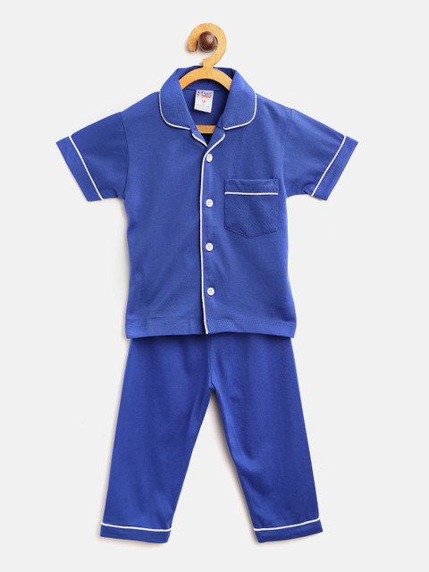 

NAUTI KIDZ Boys Blue Solid Pure Cotton Night Suit