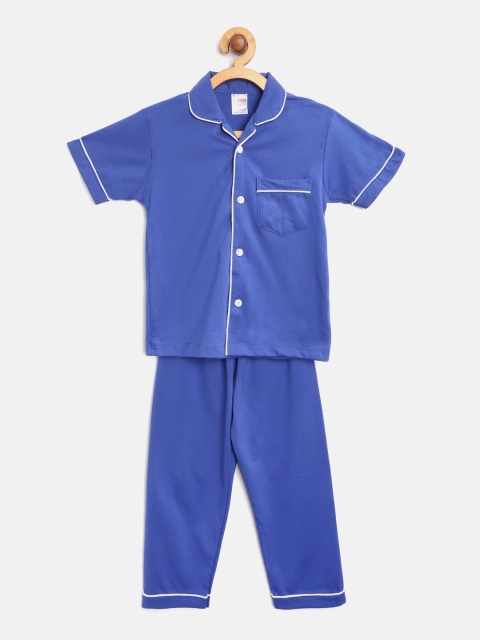 

NAUTI KIDZ Boys Blue Solid Pure Cotton Night Suit