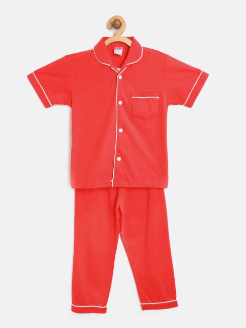 

NAUTI KIDZ Boys Red Solid Pure Cotton Night Suit