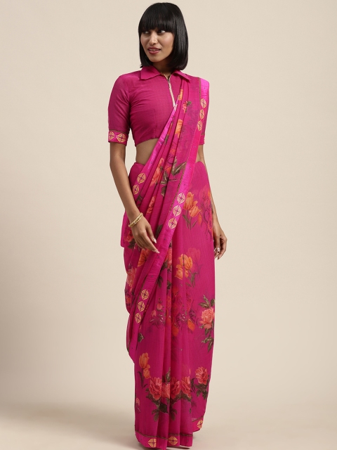 

Satrani Pink & Orange Pure Chiffon Printed Saree