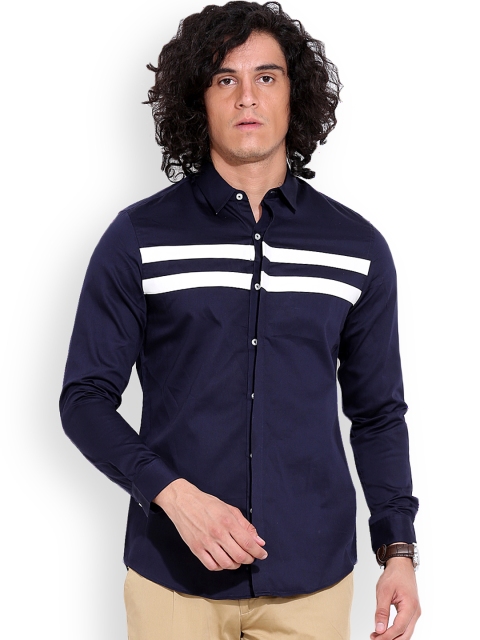 

MR BUTTON Navy Striped Structured Fit Casual Shirt, Navy blue