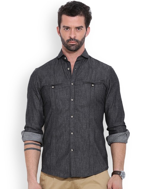 

MR BUTTON Charcoal Grey Structured Fit Casual Shirt