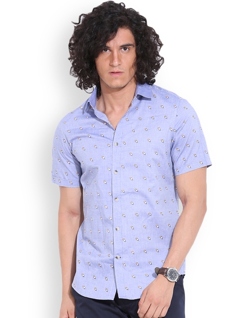 

MR BUTTON Blue Printed Structured Fit Casual Shirt