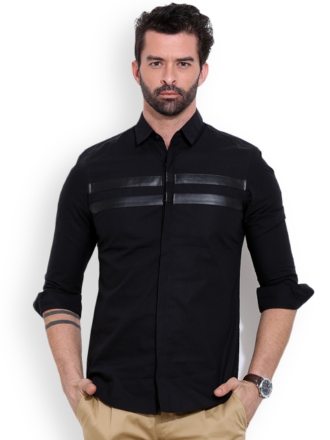 

MR BUTTON Black Structured Fit Casual Shirt