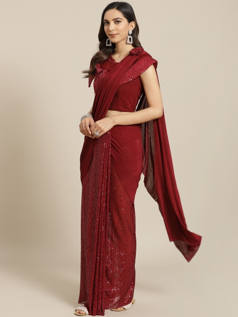 

KHALOM Maroon Embellished Ready To Wear Saree