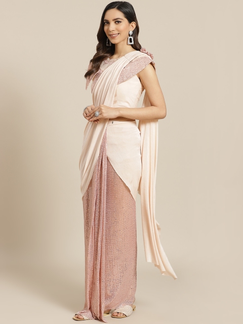 

KHALOM Peach-Coloured Embellished Ready To Wear Saree