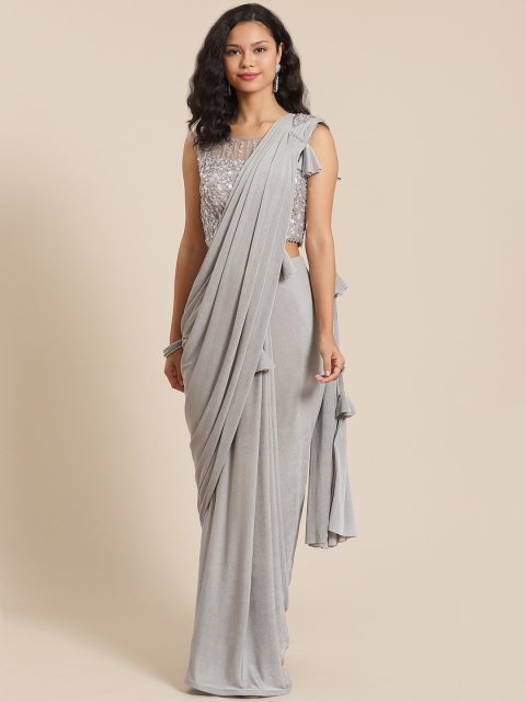 

KHALOM Grey Solid Ready to Wear Saree