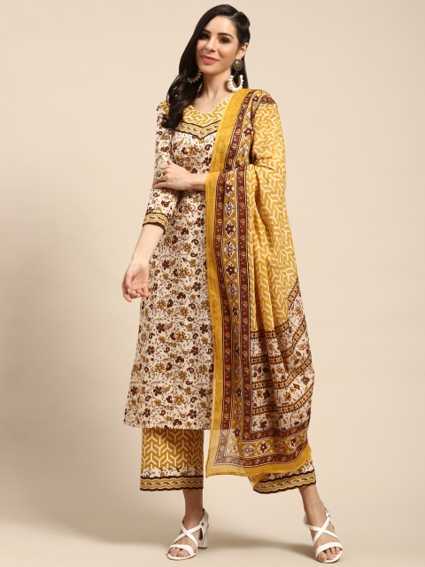 

Rajnandini Beige & Mustard Yellow Pure Cotton Floral Printed Unstitched Dress Material