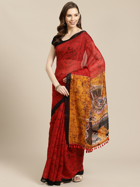 

Rajnandini Red & Black Linen Blend Printed Saree