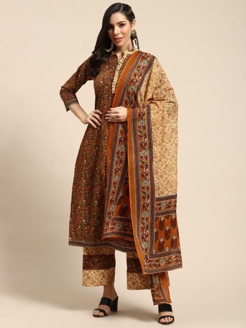 

Rajnandini Rust Brown & Beige Pure Cotton Floral Printed Unstitched Dress Material