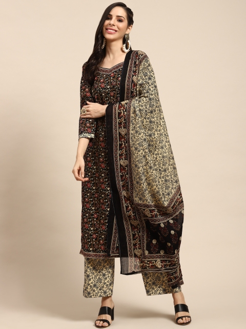 

Rajnandini Black & Beige Pure Cotton Floral Printed Unstitched Dress Material