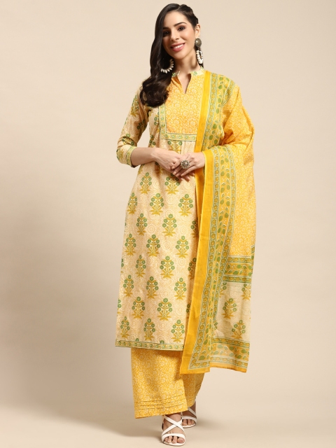 

Rajnandini Beige & Yellow Pure Cotton Printed Unstitched Dress Material