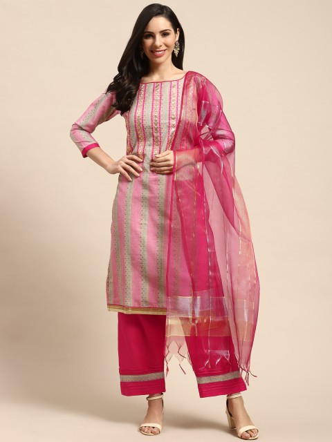 

Rajnandini Pink & Golden Pure Cotton Embroidered Semi-Stitched Dress Material
