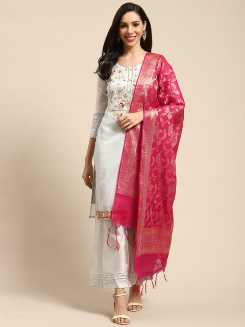 

Rajnandini Turquoise Blue & Red Embroidered Semi-Stitched Dress Material