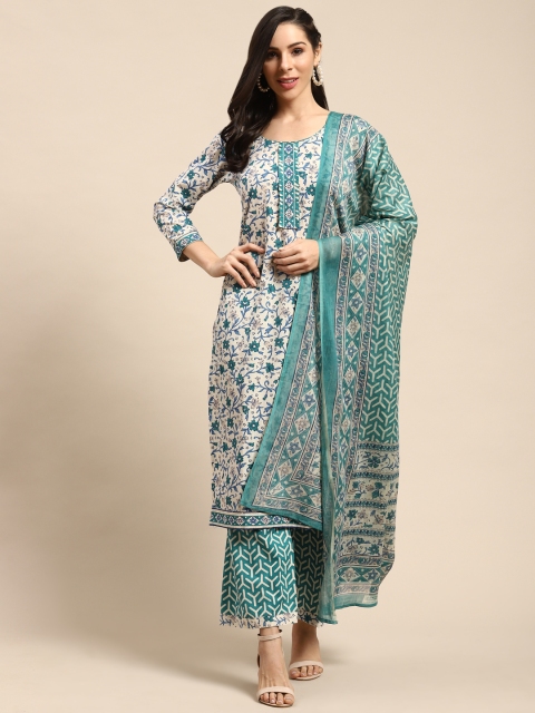 

Rajnandini Beige & Blue Pure Cotton Floral Printed Unstitched Dress Material