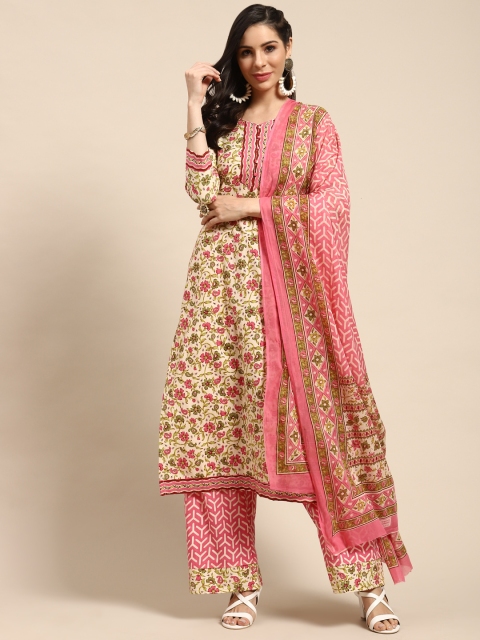 

Rajnandini Beige & Pink Pure Cotton Floral Printed Unstitched Dress Material