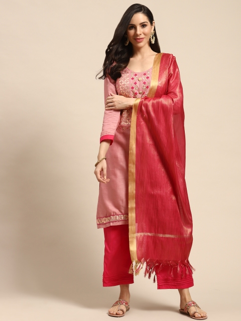 

Rajnandini Pink & Golden Pure Cotton Embroidered Semi-Stitched Dress Material