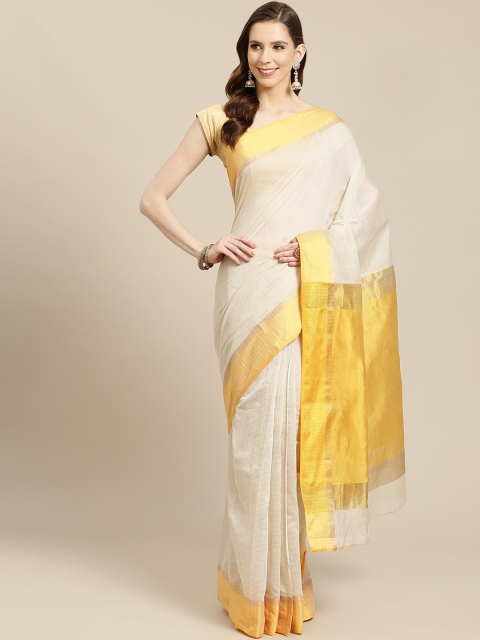 

Rajnandini Off-White Striped Saree