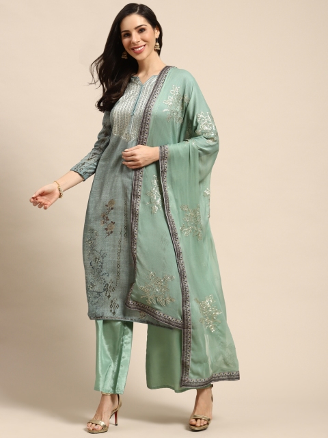 

Rajnandini Green & Golden Pure Cotton Floral Printed Semi-Stitched Dress Material