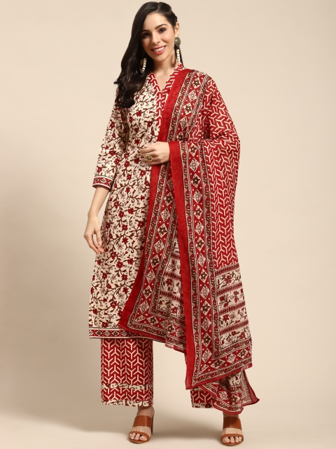 

Rajnandini Beige & Red Pure Cotton Floral Printed Unstitched Dress Material