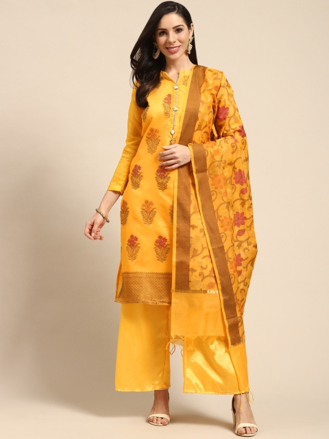 

Rajnandini Yellow & Pink Woven Design Semi-Stitched Dress Material