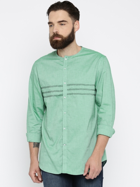 

MR BUTTON Green Collarless Structured Fit Casual Shirt