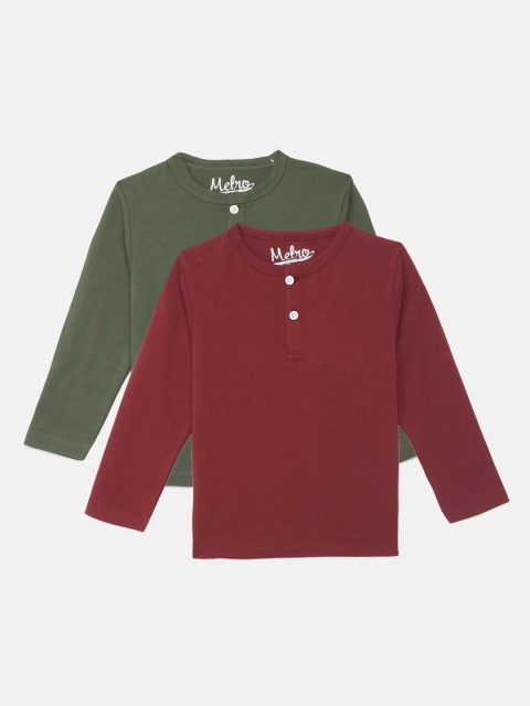

METRO KIDS COMPANY Boys Pack of 2 Henley Neck T-shirts, Maroon