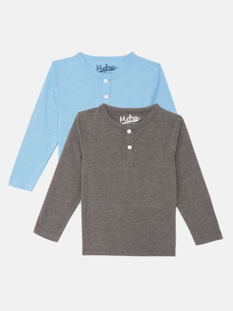 

METRO KIDS COMPANY Boys Blue & Grey Pack of 2 Henley Neck T-shirts