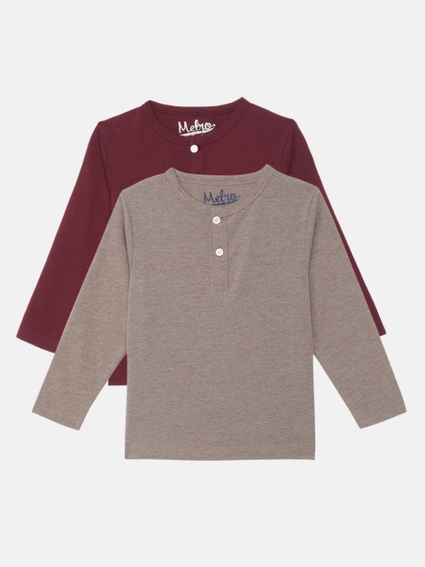 

METRO KIDS COMPANY Boys Pack of 2 Pure Cotton Henley Neck T-shirts, Maroon