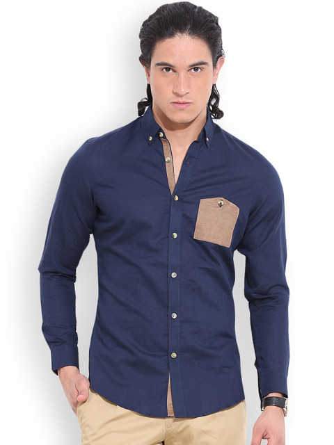 

MR BUTTON Navy Structured Fit Casual Shirt, Navy blue