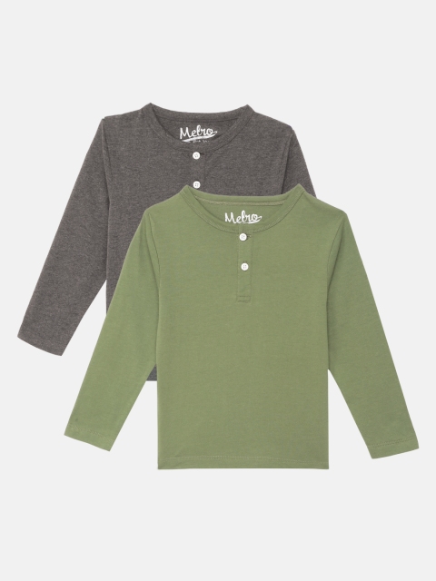 

METRO KIDS COMPANY Boys Grey & Green Pack of 2 Henley Neck T-shirts