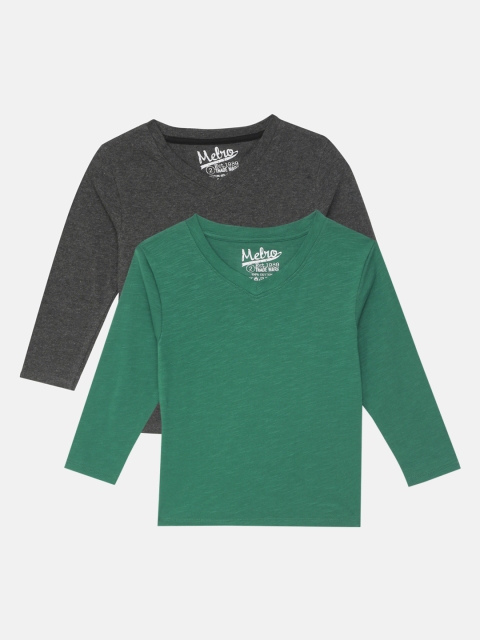 

METRO KIDS COMPANY Boys Pack of 2 Pure Cotton V-Neck T-shirts, Charcoal