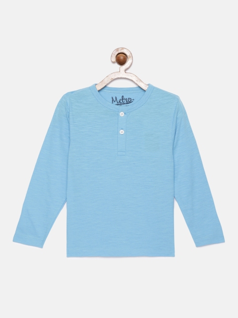 

METRO KIDS COMPANY Boys Blue Solid Pure Cotton Henley Neck T-shirt