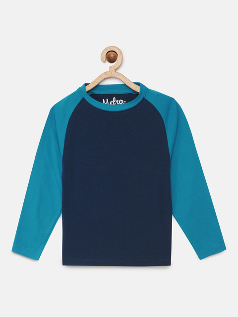 

METRO KIDS COMPANY Boys Navy Blue Solid Round Neck Pure Cotton T-shirt