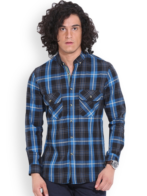 

MR BUTTON Black Checked Structured Fit Casual Shirt