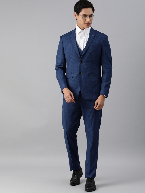 

Louis Philippe Men Blue Checked Slim Fit Single-Breasted 3-Piece Formal Suit