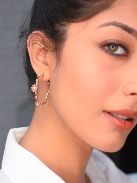 

ToniQ Gold-Toned Contemporary Flower Half Hoop Earrings